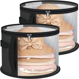 WEKIWGOT Hat Storage with Viewing Window for 7 Hats, Large Transparent Storage Organiser for Cowboy Hat, Women's Hat & Wide Brim, Sturdy Case for Wardrobe and Travel (Black, 2 Pieces)