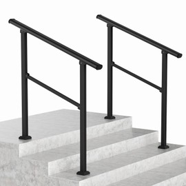 LOVMOR 2 Pack 3 Step Hand Rails for Outdoor Steps, Wrought Iron Railing, Exterior Hand Railing for Steps, Porch Railing Kit (2-3 Steps Handrail)