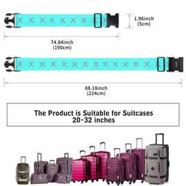 Aiyraa 2 Stück Koffergurt mit Zahlenschloss, Verstellbare Gepäckgurte mit Schloss, 5x200cm Nylon Koffergurte für Koffer, rutschfest, Gepäck Identifikator für Reisen