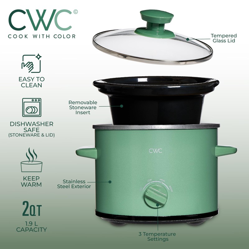 COOK WITH COLOR 2QT Mini Electric Round Slow Cooker -