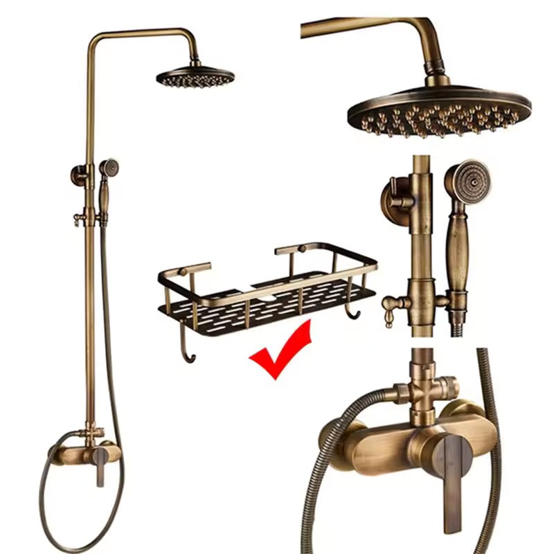 Antique Brass 8-Inch Rainfall Shower System with Hand Shower &