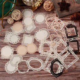 DREMISI 40 Pcs Vintage Scrapbooking Supplies Lace Scrapbook Paper Scrapbook Cutouts Flower Frame Cutout Decorative Paper Junk Journaling Supplies Aesthetic Stationery Craft Supplies(Lace & Flower)