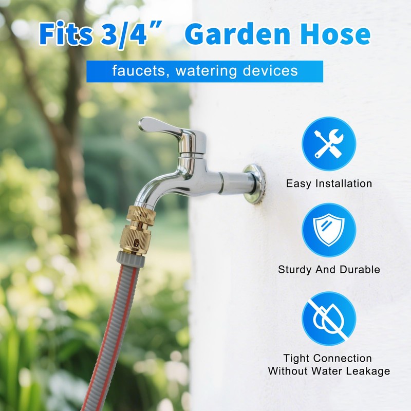 Garden Hose Quick Connector 3/4 Inch GHT, Solid Brass No-Leak