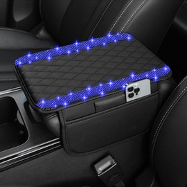 NBTEPEM Bling Car Center Console Cover, Leather Car Arm Rest Cover Cushion with 2 Storage Bags, Universal Car Middle Console Cover Car Accessories Interior for Most Vehicles (Blue Diamond)