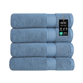 A1HC Wash Cloths Set (13x13 Inches), 500 GSM 100% Ring Spun Cotton, OEKO-TEX Green Certified, Zero Twist, Ultra Soft, Quick Dry & Highly Absorbent, Soft Washcloths (Bjou Blue, 4 Piece Wash Cloth)
