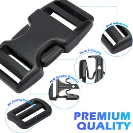 TERLUNNSI Steckschnalle – 8 Stück Schnellverschluss-Schnallen + 16 Stück Tri-Glide Slides, Robuste Zweifach Verstellbare Rucksackschnalle für Gepäckgurte, Rucksackreparatur,Haustierhalsbänder und Mehr