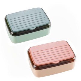 2Pcs Plastic Soap Holder with Drain Tray and lid,Removable Bar Soap Case Container, Portable Waterproof Soap Dish Soap Box for Bathroom Shower Home Outdoor Camping Travel Hiking Gym (Green&Pink)