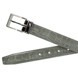 CTM® Leather Croc Print Dress Belt with Clamp On Buckle, 36, Light Grey