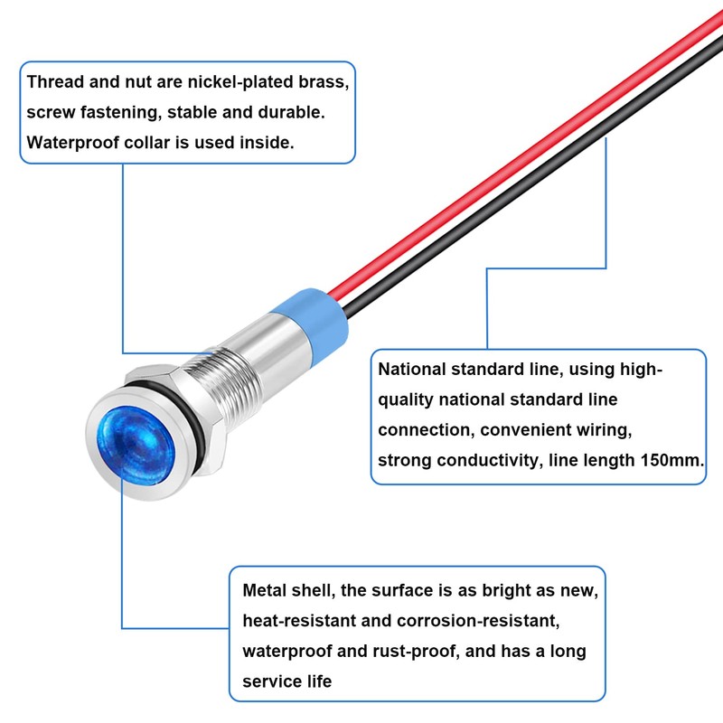 smseace 5Pack 1/4''(6mm) AC/DC12-24V LED Indicator Light Waterproof IP65 24