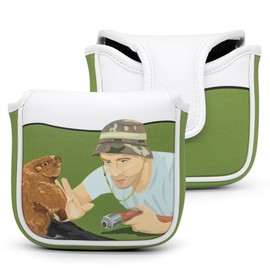 Golf Square Heel Shaft Mallet Putter Cover Headcover, Funny Design Magnetic Closure Elegant Embroidery Premium Leather Putter Headcovers (White Gopher)