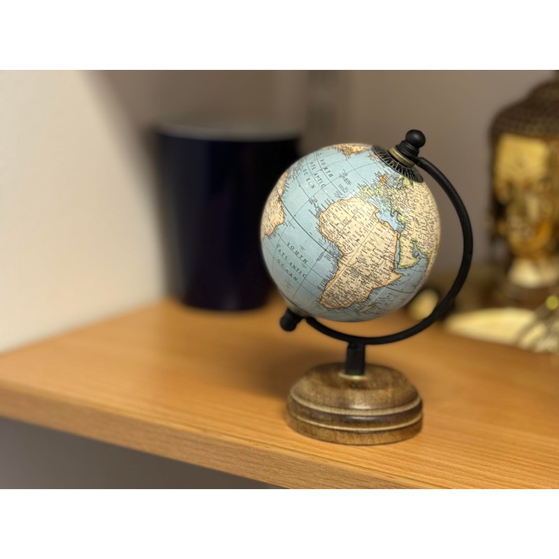 EXERZ 8cm Small Antique Globe with Wooden Base Handmade Decorative