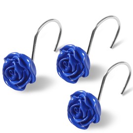 Litabel Rose Flower Shower Curtain Hooks 12PCS,Home Decorative Blue Rose Shower Curtain Hooks Metal Rustproof Cute Rose Flower Shower Hooks Rings Bathroom Shower Rods Decoration Accessories