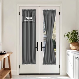NICETOWN Door Curtain for Window, 100% Blackout Privacy French Front Door Shade Thermal Insulated Window Covering for Kitchen Living Room Bedroom, 1 Panel, Grey, 25" W x 72" L