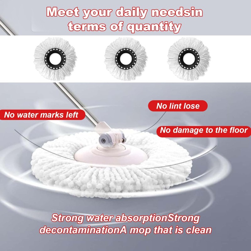 3 Pack Mop Heads Replacement, 360° Spin Mop Heads, Microfiber