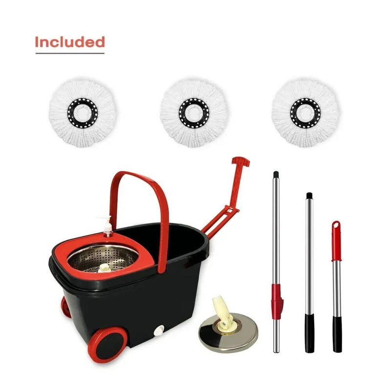 Easy Spin Dry Floor Mop Stainless Steel Bucket with Wheels