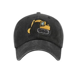 Excavator Toddler hat Kids Baseball Cap Washed Vintage for Boys Girls Age 2-8 Black
