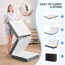 MASVIS Trifold Mattress, 4 Inch Memory Foam Foldable Mattress with Washable Cover, Tri-Folding Floor Bed for Camping, Single