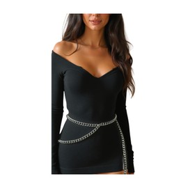 TrendyFashionJewelry Women Narrow Belt Hip High Waist Silver Metal Chunky Chain Strands XS S M