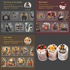 Washi Tape Stickers Set Gothic Scrapbooking Stickers Arpaper 3 Rolls PET Transparent Sticker Accessories Album Sticker Journal Sticker for Scrapbook (Gothic Stickers 1)