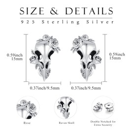 Raven Skull Earrings Sterling Silver Eagle Bird Skull Earrings Viking Raven Earrings Gothic Raven Jewellery Gifts for Women Men