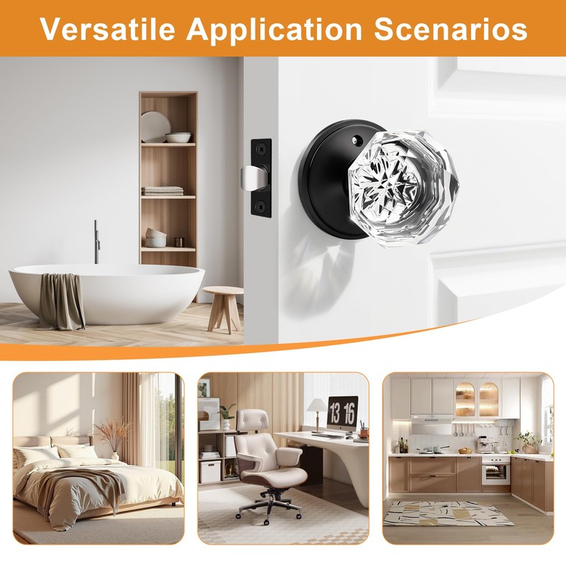 Gobrico 2 Pack Crystal Door Knobs Diamond Glass Bed/Bath Privacy