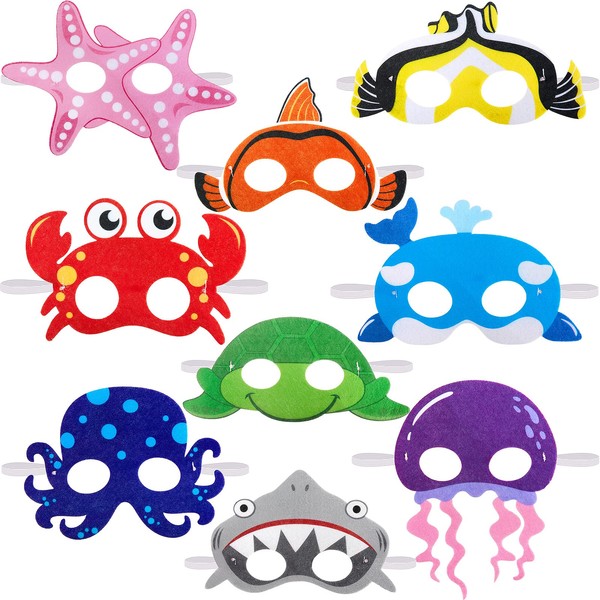 Ocean Animals Felt Masks Sea Animal Masks for Under The Ocean Themed Birthday Halloween Dress Up Costume Party Supplies (18 Pieces)