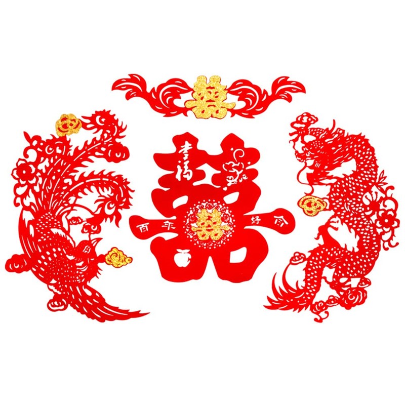Semli Traditional Chinese Wedding Party Decoration Dragon Phoenix Door Stickers
