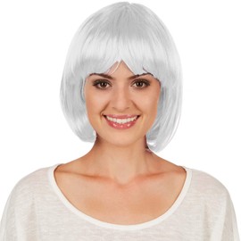 dressforfun Bob Wig, Great Haircut with Fringe, Can be Combined with Many Costumes, Various Colours (White, No. 303643)