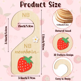 R HORSE 3D Wooden Baby Closet Dividers - 8Pcs Strawberry Baby Closet Organizer, Double-sided Newborn Clothes Size Hanger Dividers Nursery Decor Birthday Gift for Boys Girls, 0-24 Months