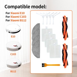 JOYSOG Vacuum Cleaner Parts for Xiaomi E10/C103/B112 Robot Vacuum Cleaner 2* Main Brush +4* Filters +4* side brush 4* Mop Pads +1* Brush replacement parts