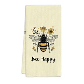 FIicy Bee Kitchen Towels, Yellow Bee Dish Towels, Summer Bee Happy Decorative Hand Towels for Bathroom Kitchen, Bee Kitchen Decor and Accessories, Yellow Bumble Bee Bathroom Kitchen Decor(16x24 Inch)