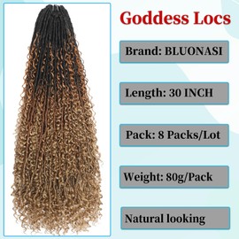 Boho Faux Locs Crochet Hair 30 Inch Goddess Locs 8 Packs Boho Soft Locs Crochet Hair with Curly Ends Pre-looped Long Bohemian River for Black Women (OT1B/30/27#, 30 Inch (Pack of 8))