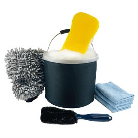 Simply Auto CVK01 Professional 7 Piece Car Valeting Kit - Includes Sponge, Microfibre Mitt, Bristle Brush, 3x Microfibre Cloths and Collapsible Bucket