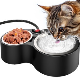 SwSun Heated Cat Bowl for Food & Water, Double Heating Cat Bowls Outdoor Heated Pet Bowl with 2 Stainless Steel Cat Bowls Heated Water Bowl for Feral Cat Feeding Station in Winter