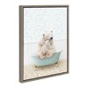 Kate and Laurel Sylvie Mother and Baby Polar Bear in Little Fish Bath Framed Canvas Wall Art by Amy Peterson Art Studio, 18x24 Gray, Cute Animal Bathtub Art for Wall
