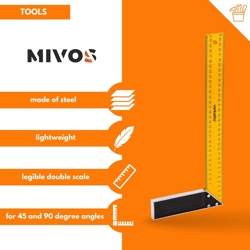 Mivos Carpenter's Square with 350 mm Spring Steel Blade and