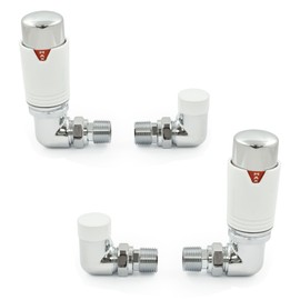 Thermostatic Radiator Valve Corner TRV – Style (Chrome & White x 2) - 2 Pairs