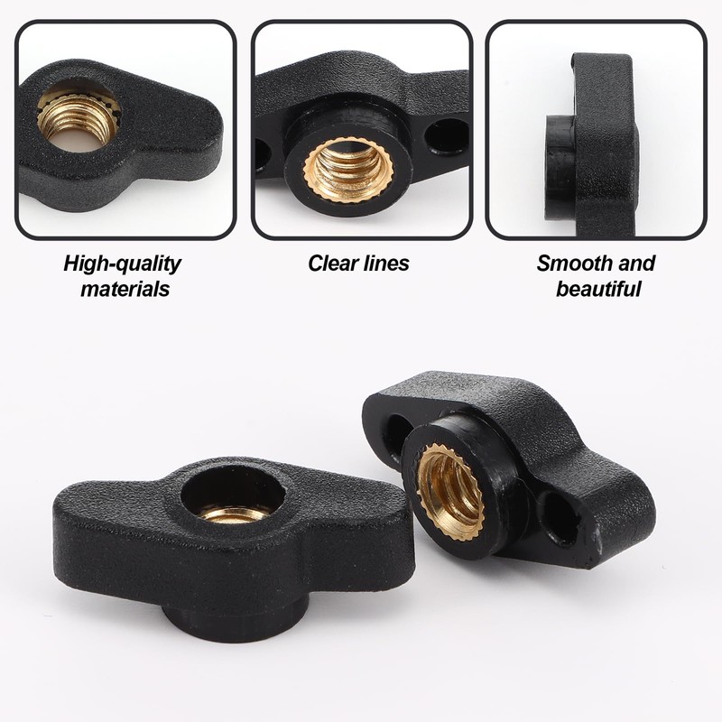 1/4-20 Wing Knobs, 10 Pcs 1/4" Black Wing Knobs with