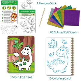 Foil Fun Art Kit for Kids,Fun Foil Art Dinosaur & Animal DIY Toy Kit,No Mess Creative Travel Supply Set,Art Craft Activity for Kids Travel Toys,Idea Birthday Christmas Valentine Gift for Girl (DW)
