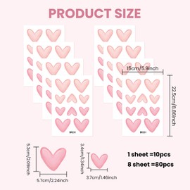 8 PCS Pink Wall Stickers with 80 Heart Shape for Bedrooms, 22.5 * 15 cm, Girls Bedroom Accessories, Girl Bedroom Decor, Nursery Wall Sticker, Kids Wallpaper for Kid Toddlers Playroom, Pink Room Decor