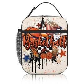 Quelindra Basketball Lunch Box Lunch Bag For Kids Boys，Basketball Insulated Lunch Bags-Sport Ball Graffiti Print Reusable Lunch Box- Kids Thermal Cooler Tote Bento For Girls Men Picnic Camping School