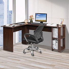 Locuetyn L Shaped Desk, 53 Inch Computer Desk, PC Gaming Desk, Corner Desk Table for Home Office Sturdy Writing Workstation, Carbon Fiber Surface, Brown