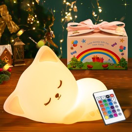 【GIFTS PACKAGE】Cat Gifts Baby Gifts, 16 Colors & Remote Control Silicone Cat Night Light Cat Decor,Dimmable Baby Night Light Lamp,Portable Rechargeable Cat Lamp,Kawaii Christmas Gifts for Teen Girls