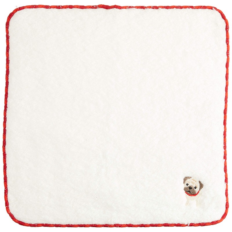 No-twist Pile Hand Towel with Cute Embroidered Dog (Pug)
