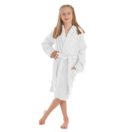 LEBENGOOD Children's Bathrobe for Boys, Girls & Teenagers, 100% Cotton, Terry Towelling, Children, 400 g, with Hood, Light Terry Towelling, Fluffy, Baby Towel, White
