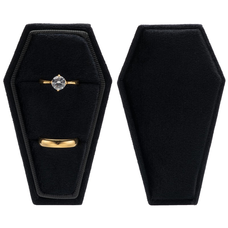 POKOFO Velvet Coffin Ring Box Case Holder for Gothic Wedding