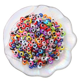 300pcs Evil Eye Beads for Jewelry Making,Flat Round Bead 8mm Spacer Beads for Bracelets Handicraft Kit(Mixed Color)