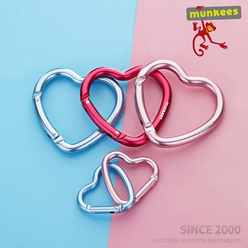 [MUNKEES] Heart Shape Carabiner, Keychain, Aluminum Alloy, Backpack, Bottle Buckle,