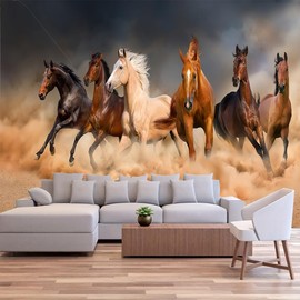 FENDROM Running Horses Tapestry Galloping Wild Farm Animal Lifelike Running Desert Steed Lovely Painting Honor Grace Theme Wall Hanging Indigenous Bedroom Living Room
