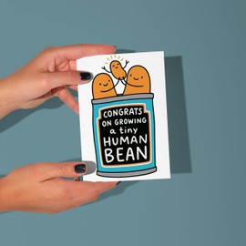 LimaLima Baby Shower Card – Congrats on Growing a Tiny Human Bean – Funny Pregnancy or New Baby Greeting Card – Cute Pun Card for Parents-to-Be